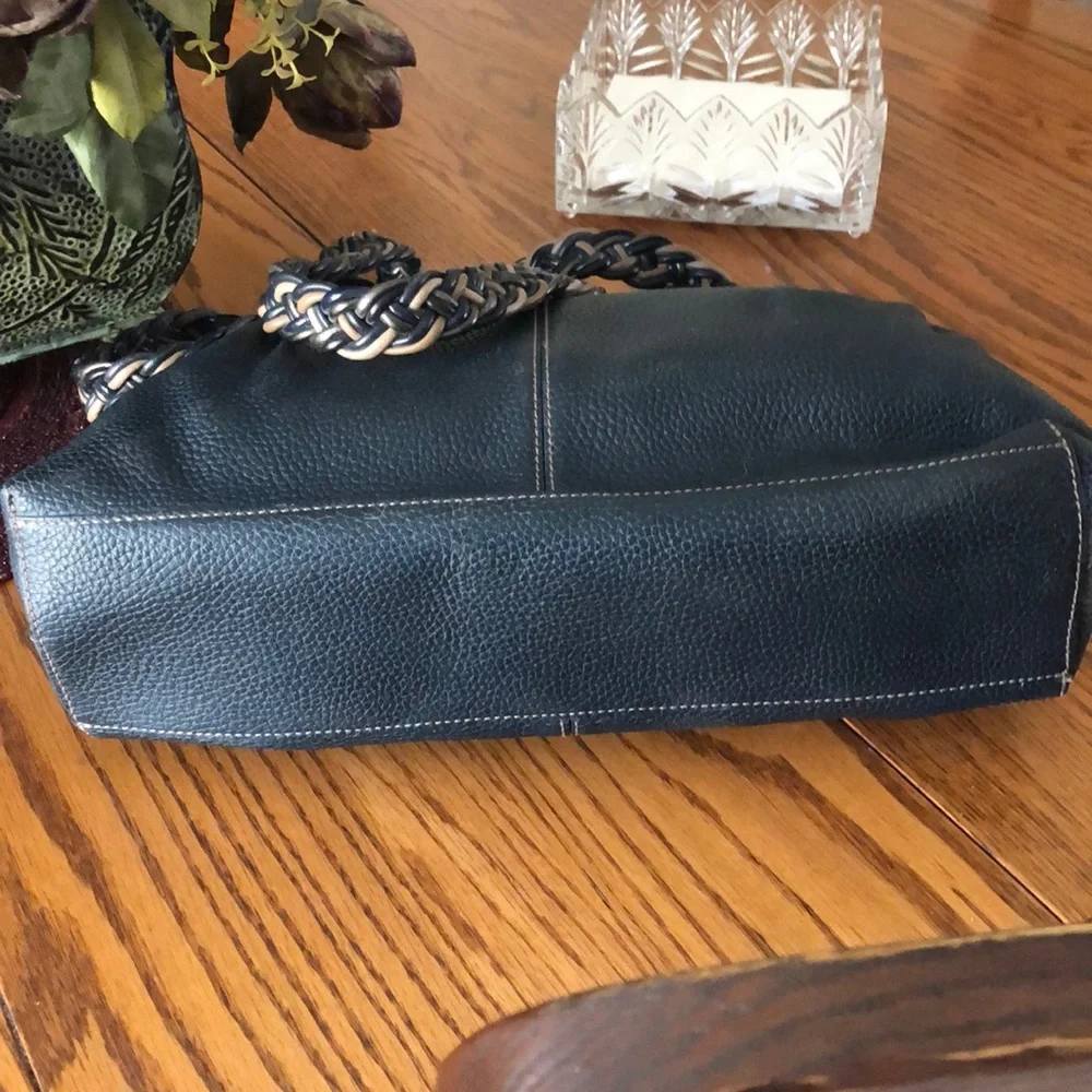 Brighton Black Shoulder Bag with Tan Braided Handles